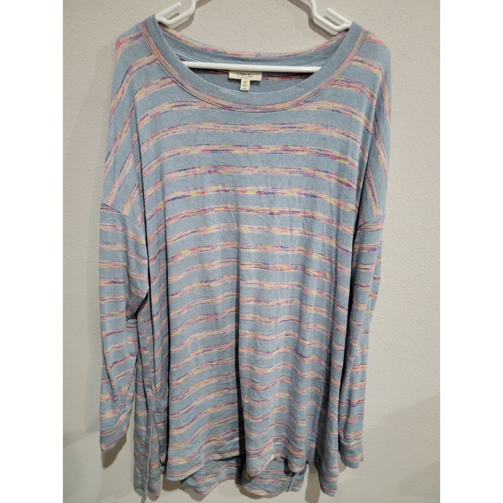 Como Blu 2X Pink Blue Striped Oversized Tunic Sweater Stretch Long Sleeve Soft